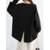 Women Loose Thick Back Fork High Low Solid Casual Pullover Sweatshirt