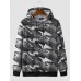 Men Camo Print Zipper Drawstring Bodycorn Hem Casual Hooded Sweatshirt