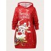 Women Christmas Cartoon Pattern Pocket Print Star Spot Long Sleeve Hooded Sweatshirt