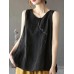 Women Embroidery Crew Neck Sleeveless Vintage Tank Top