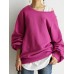 Women Puff Sleeve Solid Thick O  Neck Preppy Homely Sweatshirt