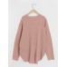 Women Long Sleeve Loose Solid Side Fork High Low Casual Pullover Sweatshirt