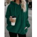 Women Solid Side Pockets Long Sleeve Drawstring Hooded Sweatshirt