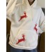 Women Christmas Printed Antler Fleece Thick Casual Hooded Sweatshirt