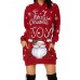 Women Christmas Santa Claus Pattern Side Pockets Long Sleeve Casual Hooded Sweatshirt