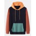 Mens Color Block Patchwork Kangaroo Pocket Hoodie Two Pieces Outfits