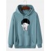 Mens Cartoon Cat Graphic Kangaroo Pocket Drawstring Hoodies