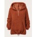 Women Solid Zipper Up Plus Size Lamb Pocket Long Sleeve Casual Hoodies