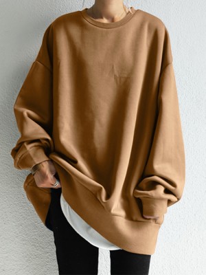 Women Solid Loose Basic All Match Commute Homely Outer Wear Sweatshirt