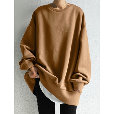 Women Solid Loose Basic All Match Commute Homely Outer Wear Sweatshirt