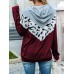 Women Contrast Color Stitch Hooded Drawstring Long Sleeve Hoodie