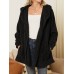 Women Plush Coat Open Front Side Pockets Casual Hooded Sweatshirt