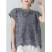 Lace Hollow Short Sleeve Crew Neck Two Pieces Blouse