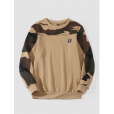 Men Camo Print Patchwork Applique Bodycorn Hem Pullover Sweatshirt