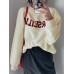 Women Solid Embroidery Words Casual Loose O  Neck Street Fashion Sweatshirt