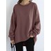 Women Loose Thick Back Fork High Low Solid Casual Pullover Sweatshirt