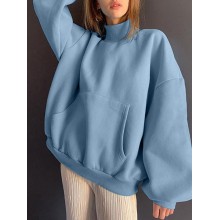 Women Solid Loose Casual Thick Sweatshirts with Kangaroo Pockets