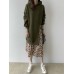 Women Hooded Leopard Printed Contrast Color Faux two  piece Patchwork Sweatshirt Dress