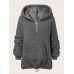 Women Solid Zipper Up Plus Size Lamb Pocket Long Sleeve Casual Hoodies