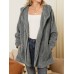 Women Plush Coat Open Front Side Pockets Casual Hooded Sweatshirt