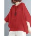 Solid Round Neck Bat Sleeve Casual Blouse