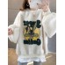 Cartoon Print Stitching Hem Teddy Round Neck Casual Cute Sweatshirt