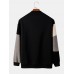 Men Teddy Color Block Patchwork Crew Neck Pullover Sweatshirts