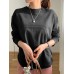 Women Long Sleeve Loose Solid Side Fork High Low Casual Pullover Sweatshirt