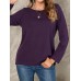 Women Solid Color Basic Designed Pleats V  Neck Long Sleeve Casual Blouses