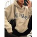 Women Letter Printing Velvets Kangaroo Pocket Cross  Border Warm Long  Sleeved Hooded Sweater