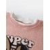 Cartoon Print Stitching Hem Teddy Round Neck Casual Cute Sweatshirt