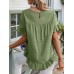 Solid Ruffle Round Neck Short Sleeve Casual Blouse