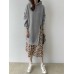 Women Hooded Leopard Printed Contrast Color Faux two  piece Patchwork Sweatshirt Dress