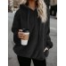 Women Solid Side Pockets Long Sleeve Drawstring Hooded Sweatshirt