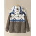 Women Tribal Pattern Patchwork Drawstring Casual Homewear Lamb Loose Hooded Sweatshirt