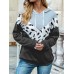 Women Contrast Color Stitch Hooded Drawstring Long Sleeve Hoodie