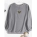 Women Corduroy Funny Pattern Embroidery Collegiate Loose Casual Solid Sweatshirt