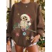 Women Christmas Birds Cartoon Print Drop Shoulder Long Sleeve Casual Pullover Sweatshirt