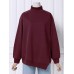 Women Rhombic Turtleneck Thic Full Sleeve Spliced Irregular Hem Pullover Sweatshirt