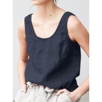 Solid Sleeveless U  neck Casual Tank Top For Women