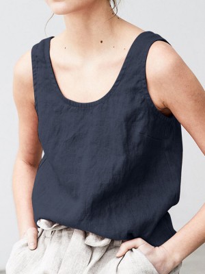 Solid Sleeveless U  neck Casual Tank Top For Women