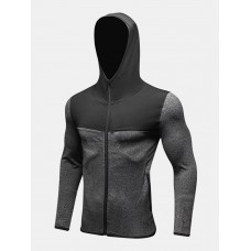 Men Contrast Colorblock Front Zip Long Sleeve Casual Hooded Sweatshirt