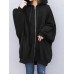 Women Zipper Up Outer Wear Loose Long Solid Hooded Sweatshirt