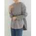 Women Long Sleeve Loose Solid Side Fork High Low Casual Pullover Sweatshirt