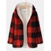 Women Plaid Fleece Hood Long Sleeve Warm Casual Hooded Sweatshirt