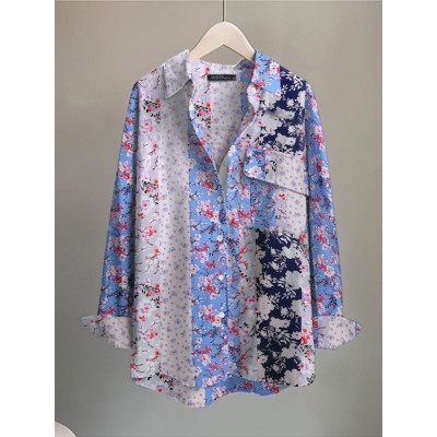 Calico Pocket Button Long Sleeve Shirt