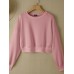 Women Long Sleeve Solid Round Necked Narrow Hem Pullover Sweatshirt