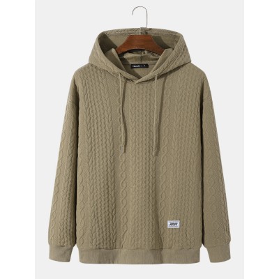 Mens Cable Knit Applique Loose Daily Drawstring Hoodies