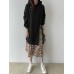 Women Hooded Leopard Printed Contrast Color Faux two  piece Patchwork Sweatshirt Dress