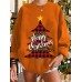 Women Christmas Tree Printed Letter Round Neck Casual Pullover Sweatshirt